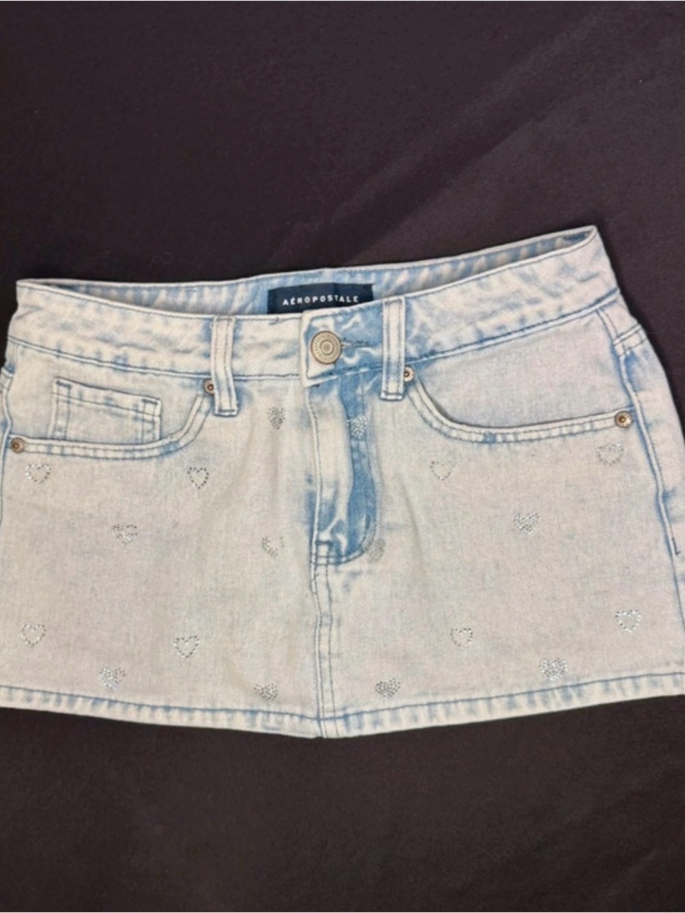 Aeropostale Rhinestone Heart Denim Mini Skort – Women’s XS